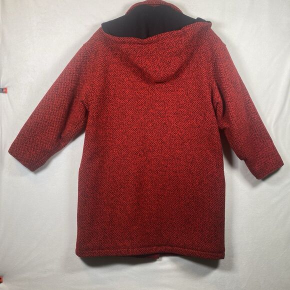 Vintage Woolrich Women’s Hooded Wool Coat Red Black Button Front Warm Outerwear - Picture 2 of 12